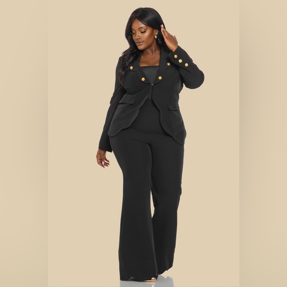 🟠201B. Scalloped Blazer Suit Set - Black - Picture 7 of 10